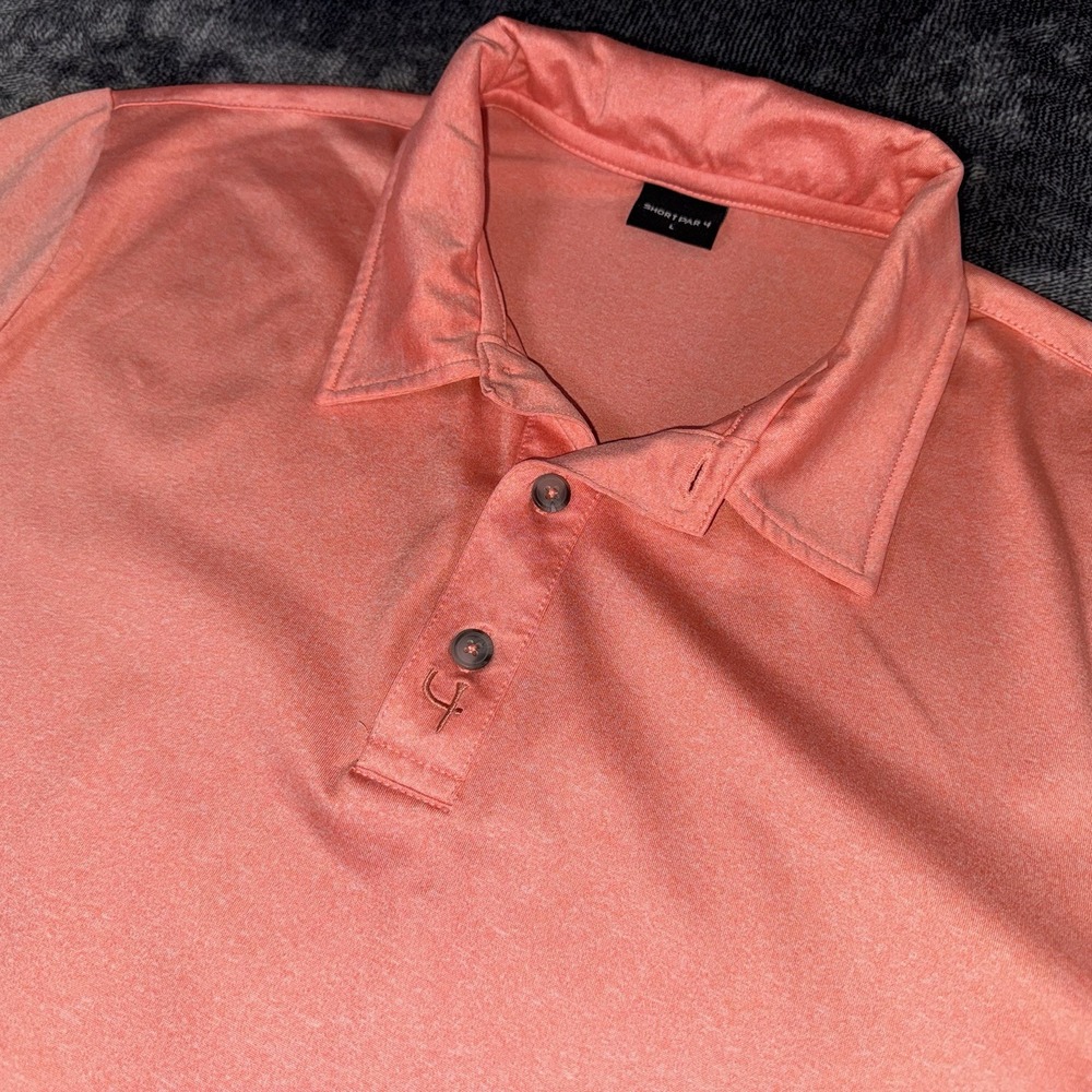Short Par 4 Mens L Golf Polo Shirt Salmon Coral Pink Soft Performance Athletic‎
